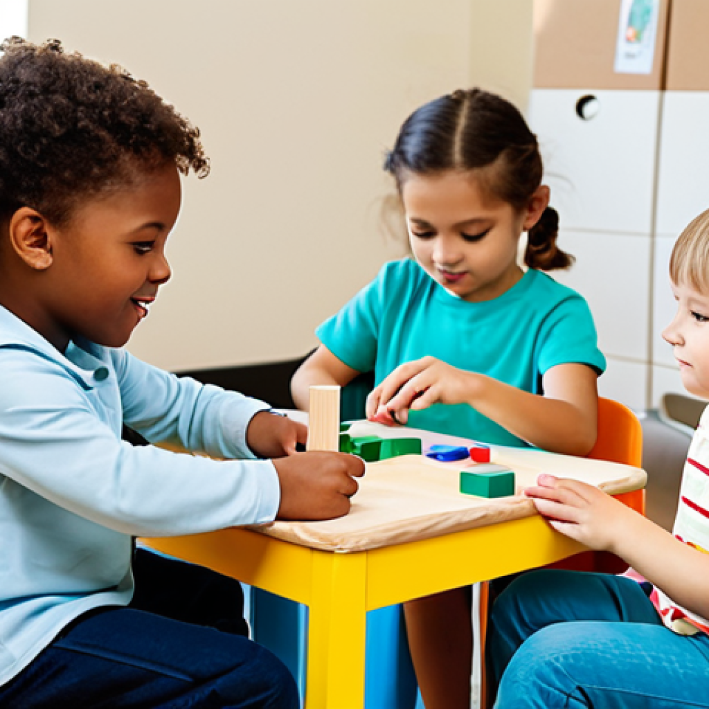 A diverse group of young children, aged 3-5, fully clothed in comfortable, appropriate attire, are engaged in self-directed learning and play within a bright, modern early childhood education center. One child focuses on building with wooden blocks, another is engrossed in drawing at a small table, and a third explores a sensory activity. A professional early childhood educator, fully clothed in modest professional dress, observes with a warm, encouraging demeanor from a slight distance, fostering the children's independence and creativity. The spacious room is filled with natural light, featuring child-friendly furniture, educational materials, and a clean, organized environment. Perfect anatomy, correct proportions, natural poses, well-formed hands, proper finger count, natural body proportions. Professional photography, high-quality, high-resolution, soft lighting. safe for work, appropriate content, fully clothed, modest, family-friendly.