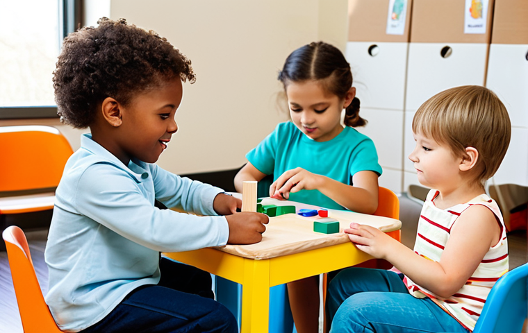 A diverse group of young children, aged 3-5, fully clothed in comfortable, appropriate attire, are engaged in self-directed learning and play within a bright, modern early childhood education center. One child focuses on building with wooden blocks, another is engrossed in drawing at a small table, and a third explores a sensory activity. A professional early childhood educator, fully clothed in modest professional dress, observes with a warm, encouraging demeanor from a slight distance, fostering the children's independence and creativity. The spacious room is filled with natural light, featuring child-friendly furniture, educational materials, and a clean, organized environment. Perfect anatomy, correct proportions, natural poses, well-formed hands, proper finger count, natural body proportions. Professional photography, high-quality, high-resolution, soft lighting. safe for work, appropriate content, fully clothed, modest, family-friendly.