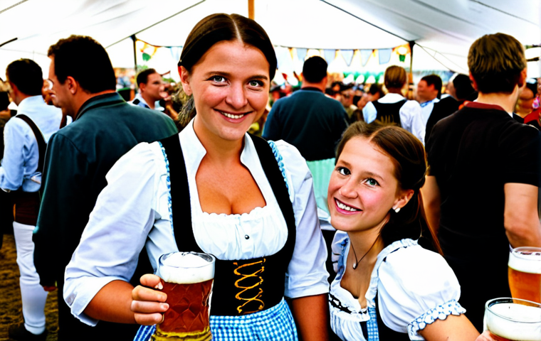 Oktoberfest Scene**

"A vibrant and bustling Oktoberfest celebration in Munich, Germany. People are enjoying large mugs of beer (Mass), dressed in traditional Bavarian attire (Dirndl and Lederhosen), fully clothed. Food stalls offer Weisswurst and Brezel. Background includes traditional tents and festive decorations. Safe for work, appropriate content, perfect anatomy, correct proportions, professional photography, high quality, family-friendly."

**