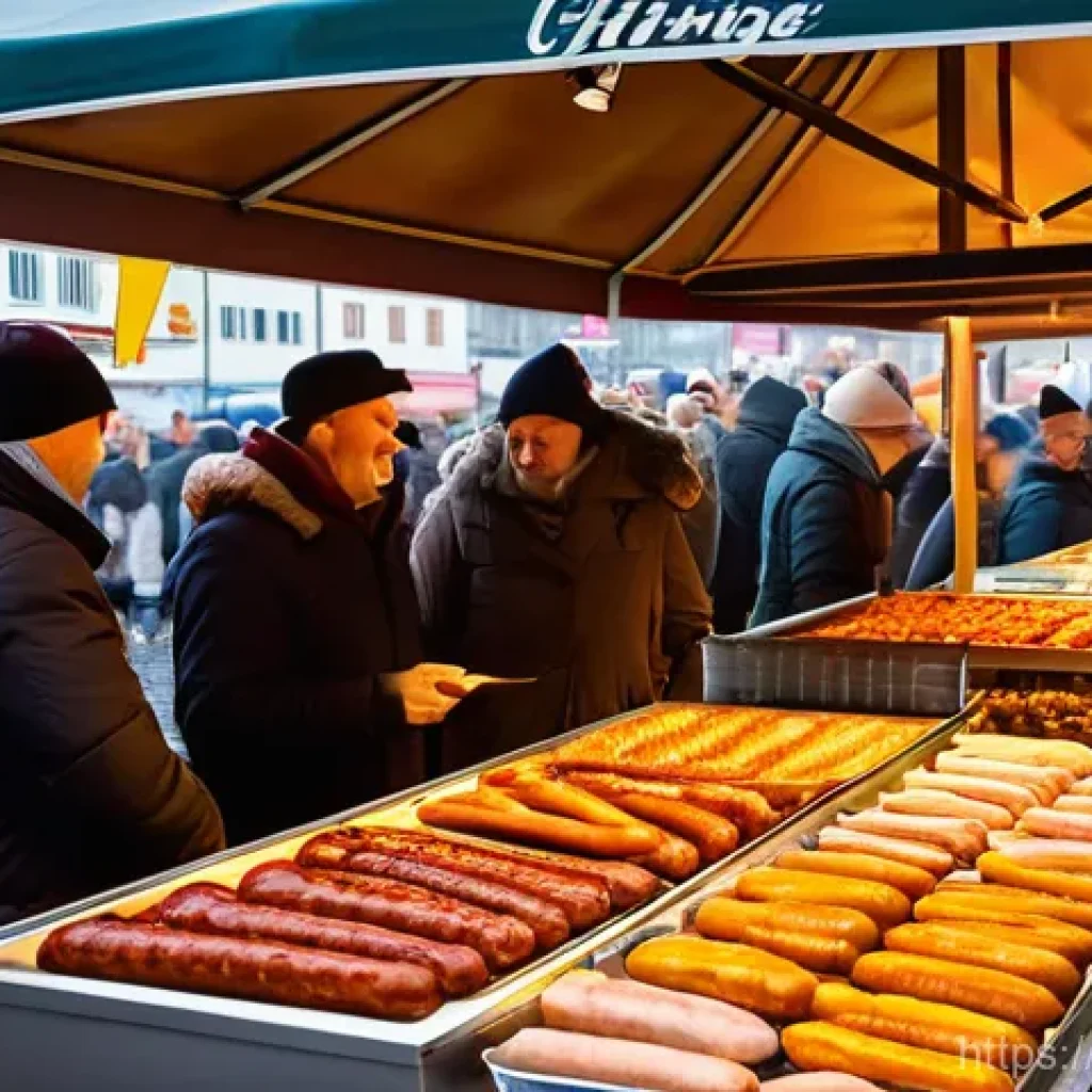 독일 소시지 종류 - **Prompt 1: Vibrant German Sausage Market Scene**
    "A bustling, colorful traditional German marke...