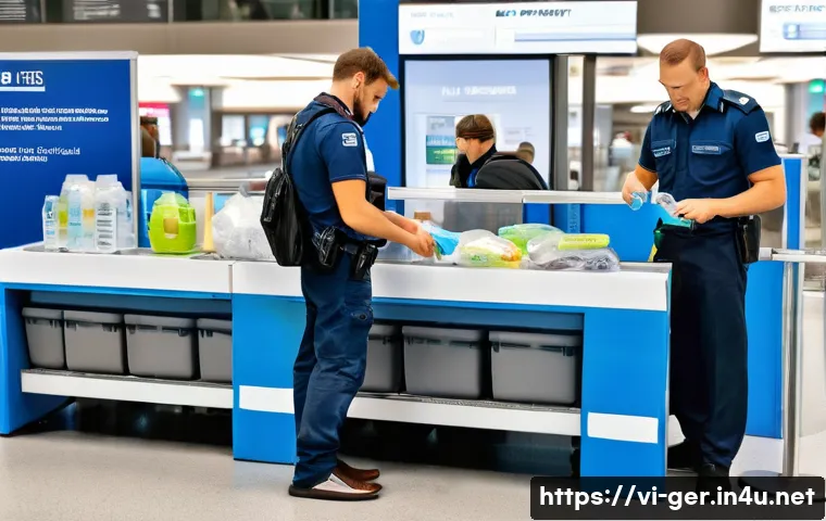 독일의 공항 이용 팁 - A busy German airport security checkpoint scene showing diverse travelers preparing for screening: a...