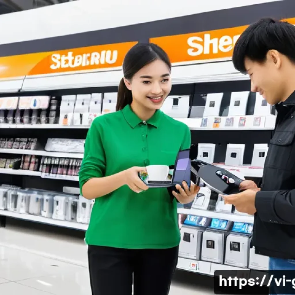 독일에서 전자제품 구매 시 고려할 점 - A detailed scene inside a German electronics store showcasing a diverse range of electronic devices ...