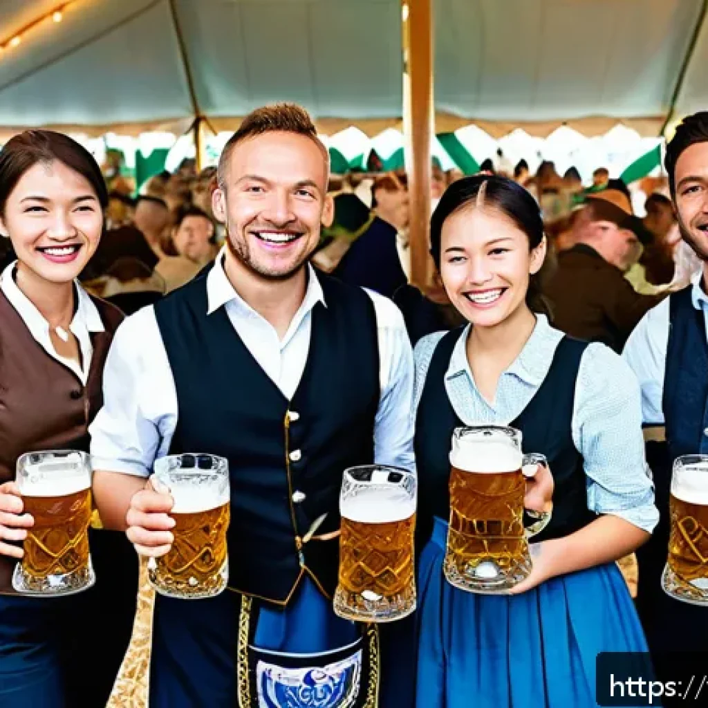 독일과 이탈리아 문화 차이 - A detailed scene of a traditional German Oktoberfest celebration in Bavaria, featuring people dresse...
