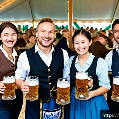 독일과 이탈리아 문화 차이 - A detailed scene of a traditional German Oktoberfest celebration in Bavaria, featuring people dresse...