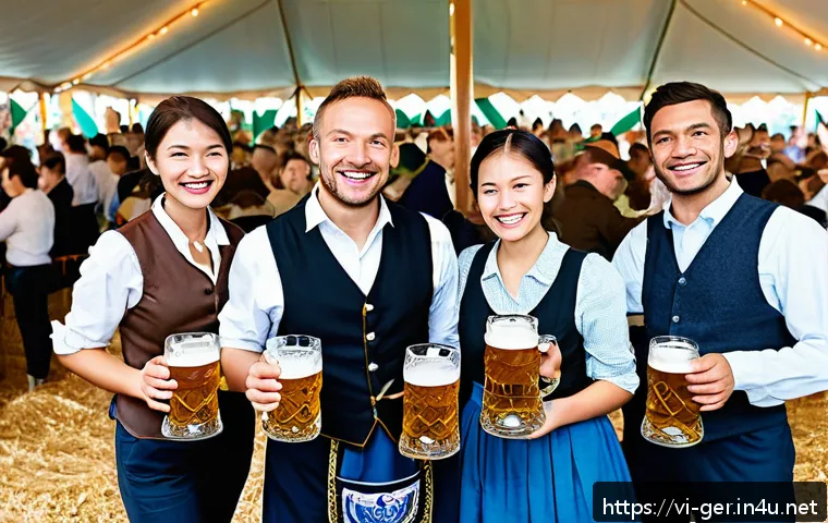 독일과 이탈리아 문화 차이 - A detailed scene of a traditional German Oktoberfest celebration in Bavaria, featuring people dresse...